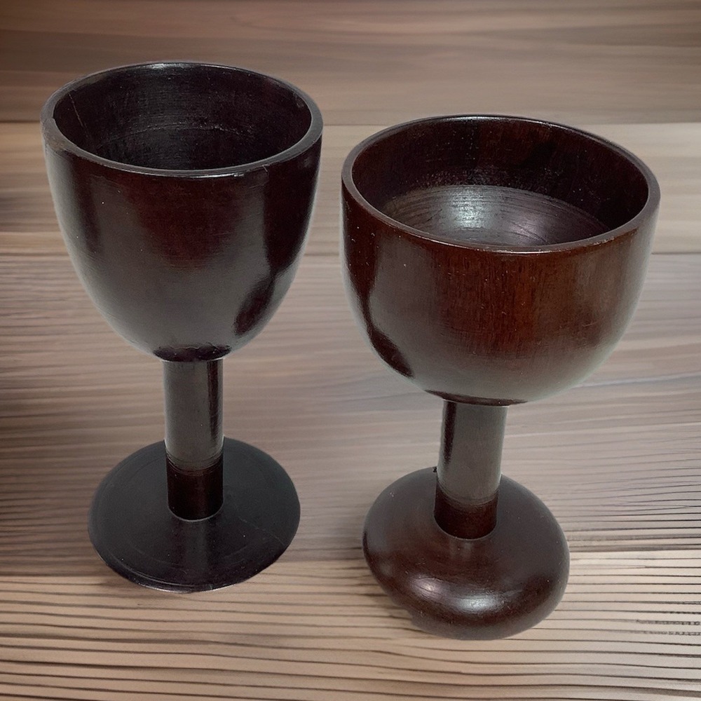 2 Vintage Hand-Turned‎ Wooden Goblets Very Nice!
